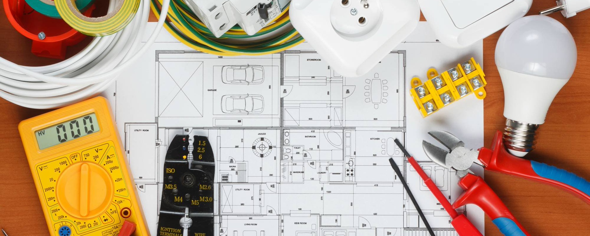 electrical tools over blue prints